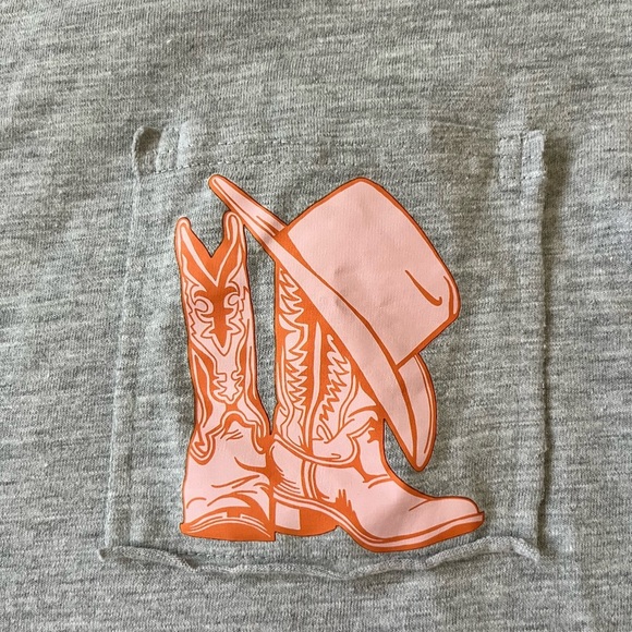Gray Howdy T-Shirt Dress with Orange Cowboy Boot and Hat Design - Picture 4 of 7